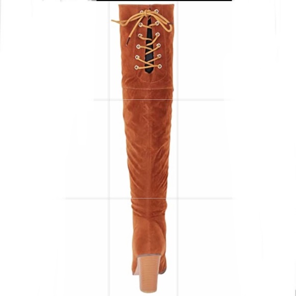 Tan Suede Lace Up Over the Knee Boot - Picture 4 of 6